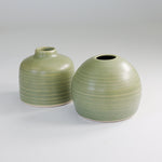 Load image into Gallery viewer, Pair of small green handmade ceramic bud vases 
