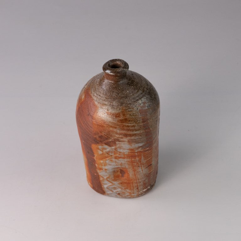 Wood fired bottle vase with square base