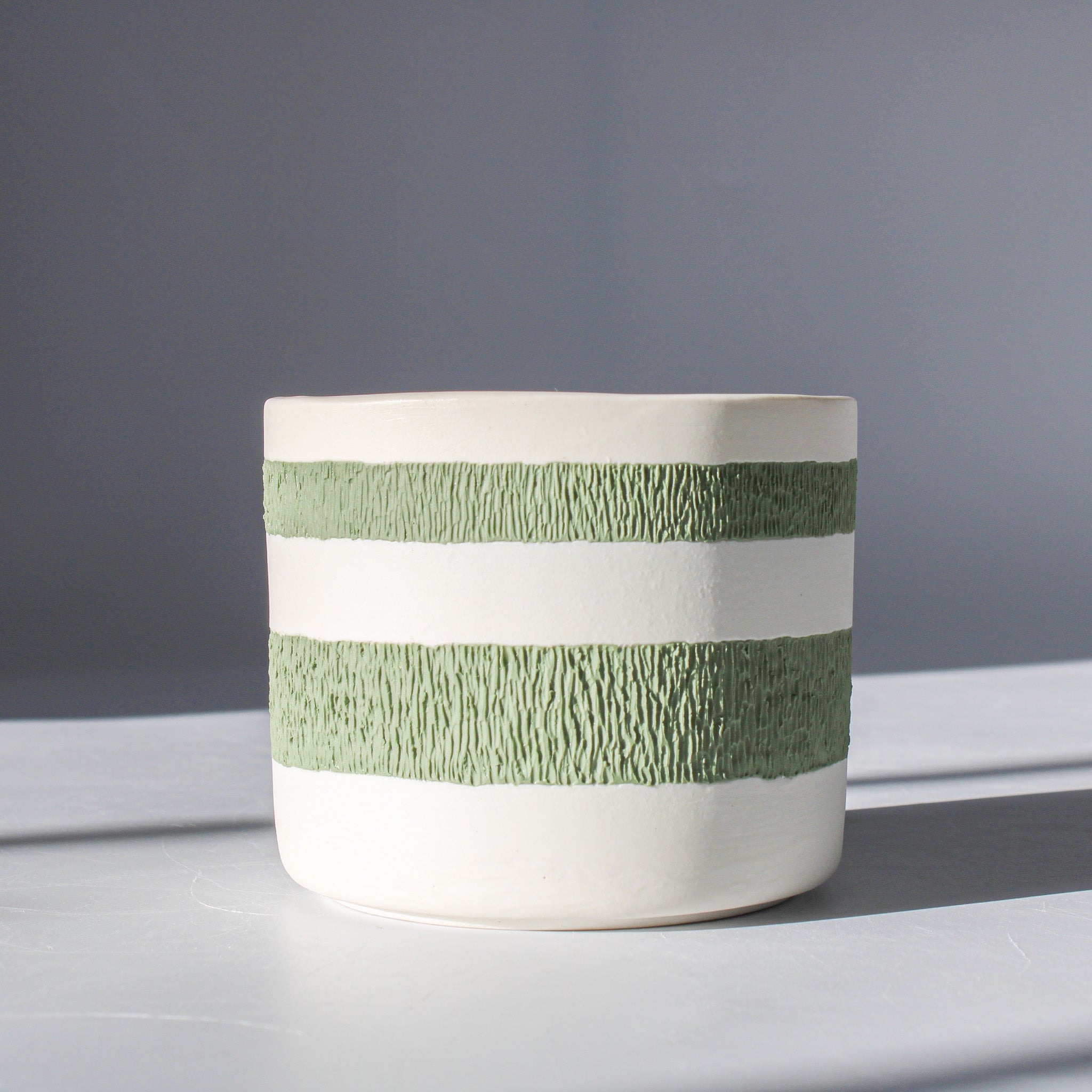 Green and White Striped Planter
