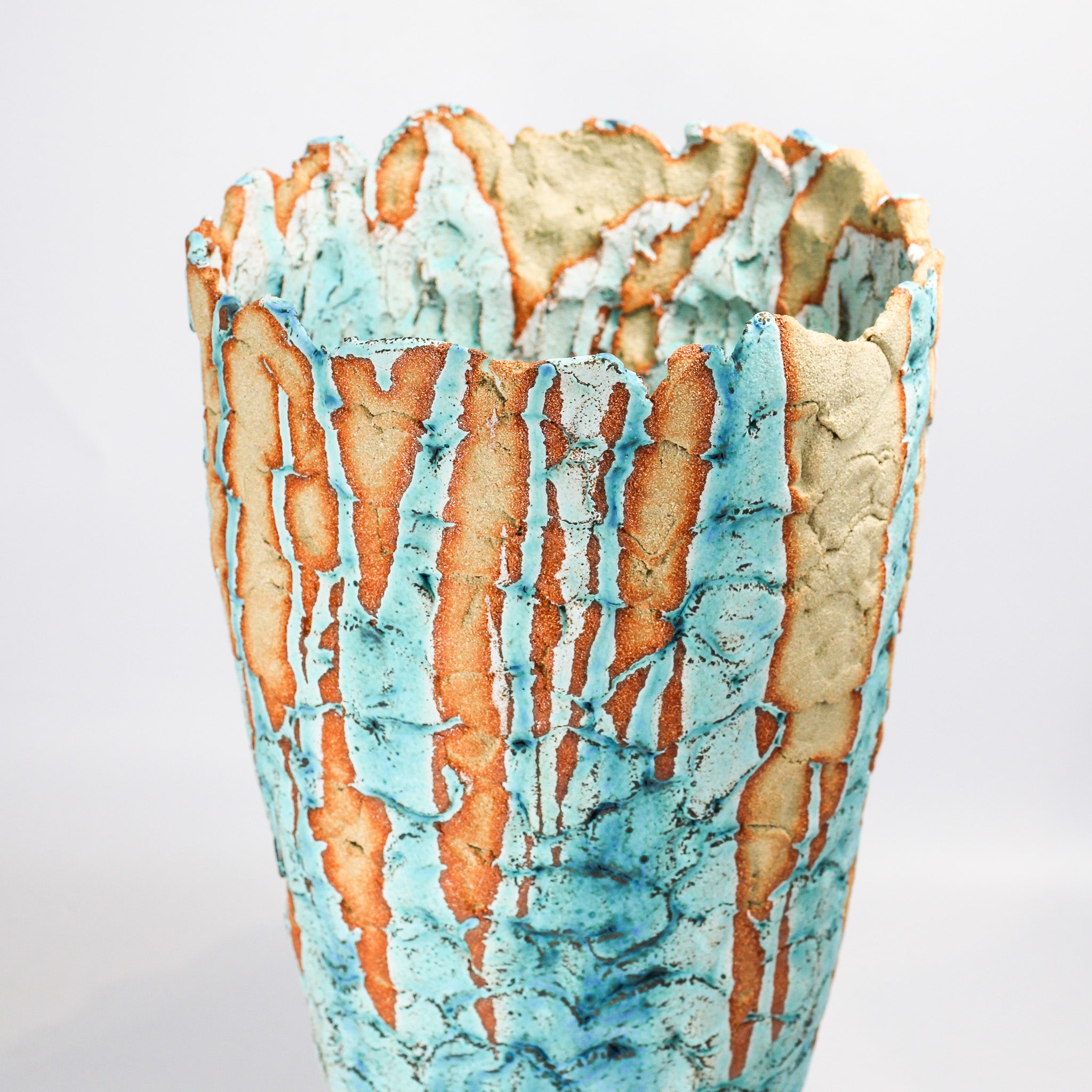 Flared Planter with Dry Blue Glaze