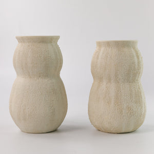 Open Neck Cream Etched Vase