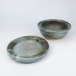 Load image into Gallery viewer, Blue pottery dog food bowl with matching dog water bowl
