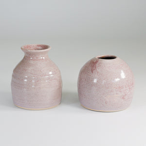Pair of purple glazed small ceramic bud vases 