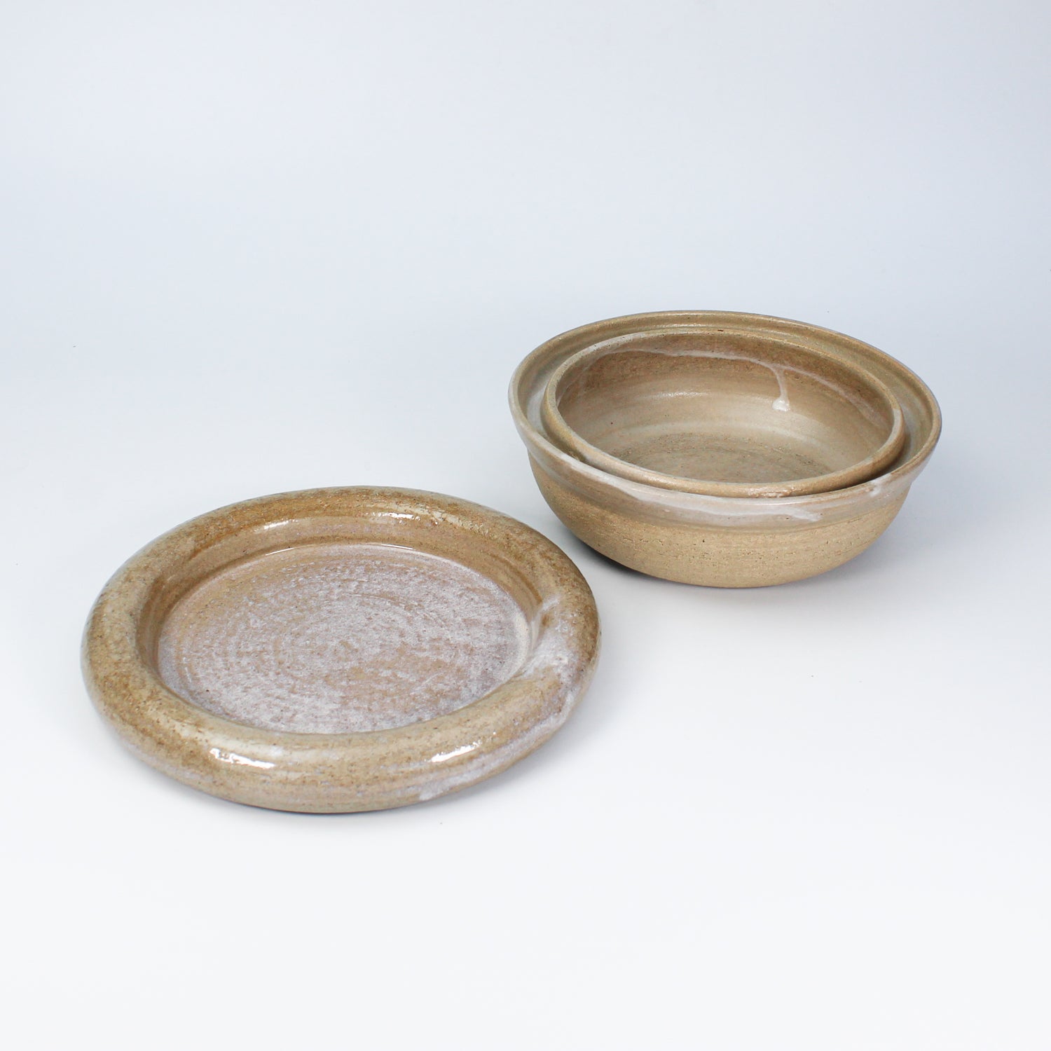 Natural gloss pottery dog food bowl with matching dog water bowl