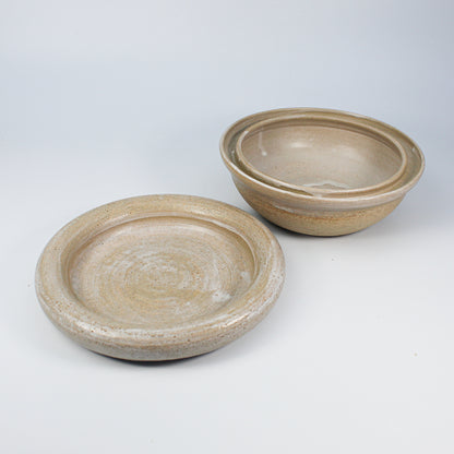 Natural matt pottery dog food bowl and matching dog water bowl