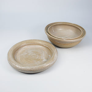 Natural matt pottery dog food bowl and matching dog water bowl