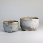 Load image into Gallery viewer, Front view of two ceramic grey glazed gravy jugs 
