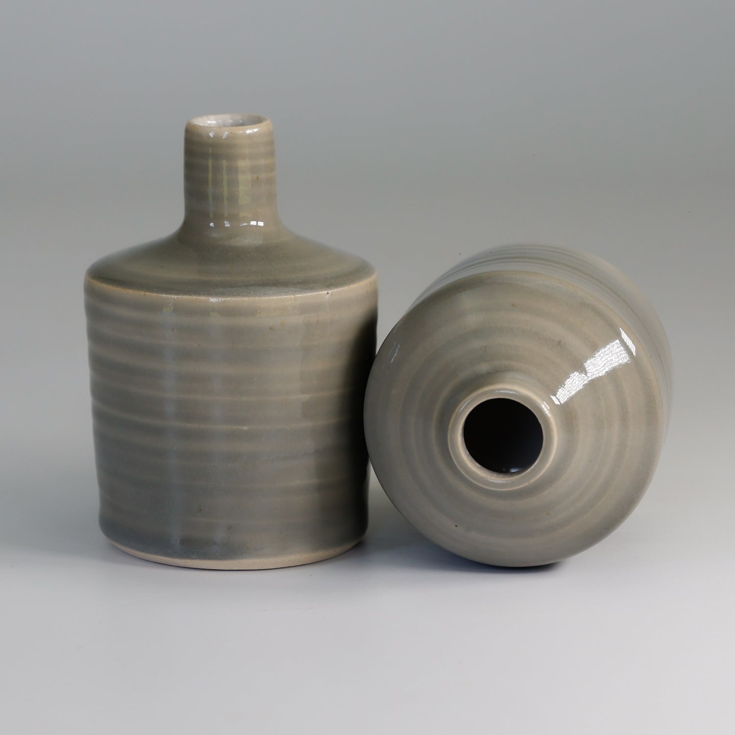 Pair of ceramic grey handmade bud vases 