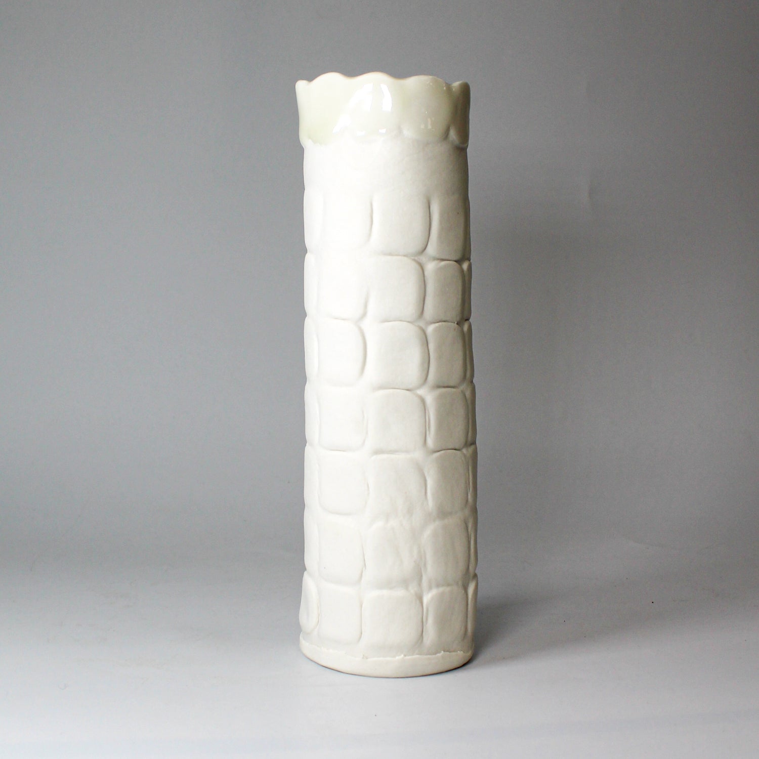 Tall white handmade porcelain vase 