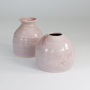 Pair of small handmade purple glazed bud vases 