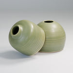 Load image into Gallery viewer, Pair of handmade pottery bud vases glazed in green
