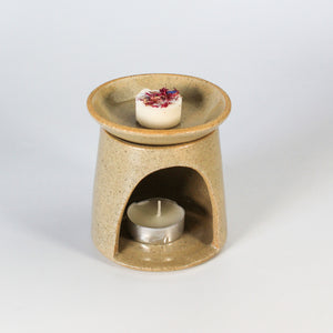 Handmade pottery wax melt burner in speckled taupe glaze 