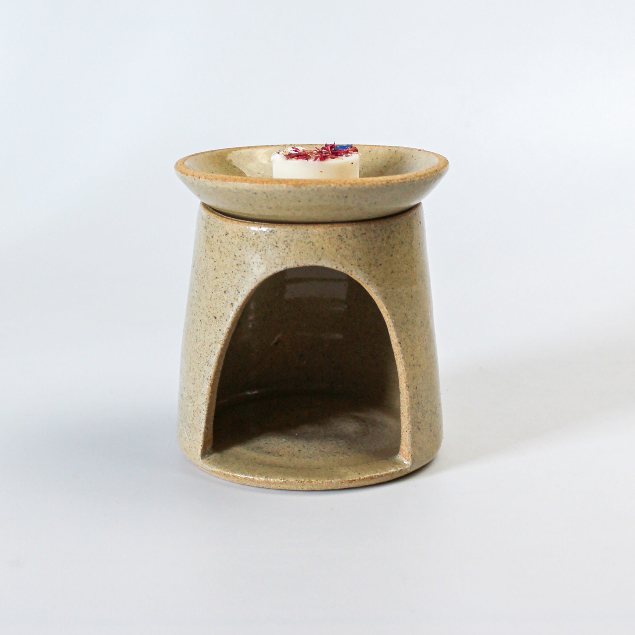 Handmade pottery speckled taupe wax melt burner 