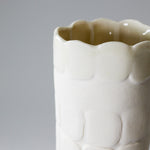 Load image into Gallery viewer, Close up of top of tall slim white handmade porcelain vase 
